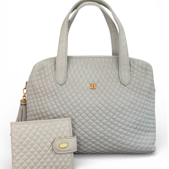 Bally Handbags - Bally Quilted Leather Satchel Handbag w/ Matching Wallet | Ivory/Cream